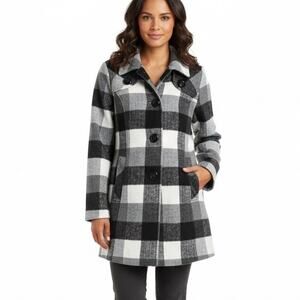 A. Byer Plaid Coat Womens M Black White Gray Classic Preppy Winter Old Money